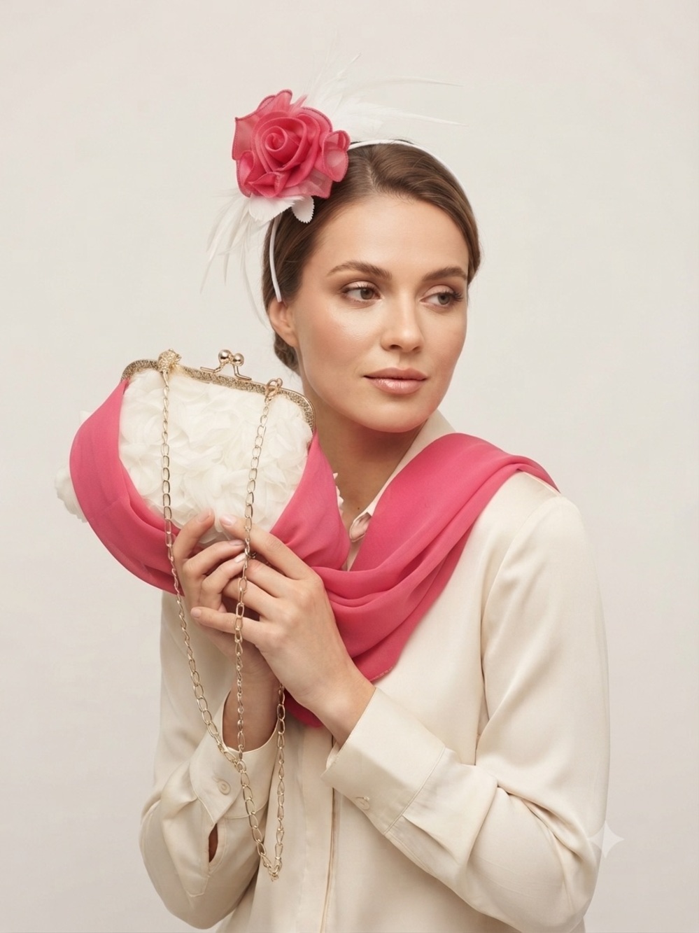 Floral Clutch & Hot Pink Fascinator Set Wedding Guest Cocktail